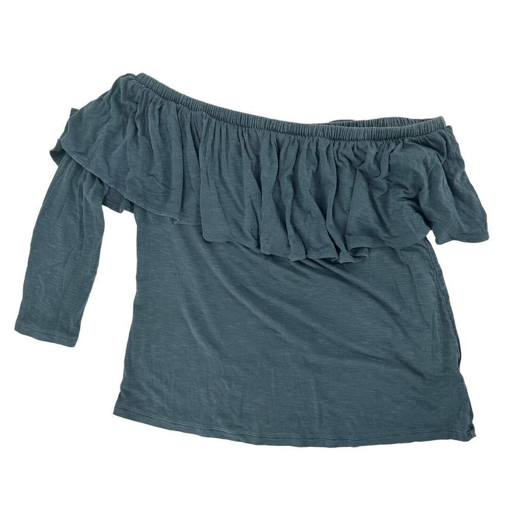 American Eagle One Shoulder Ruffle Top Green Womens Size XS Boho Half Sleeve Top
